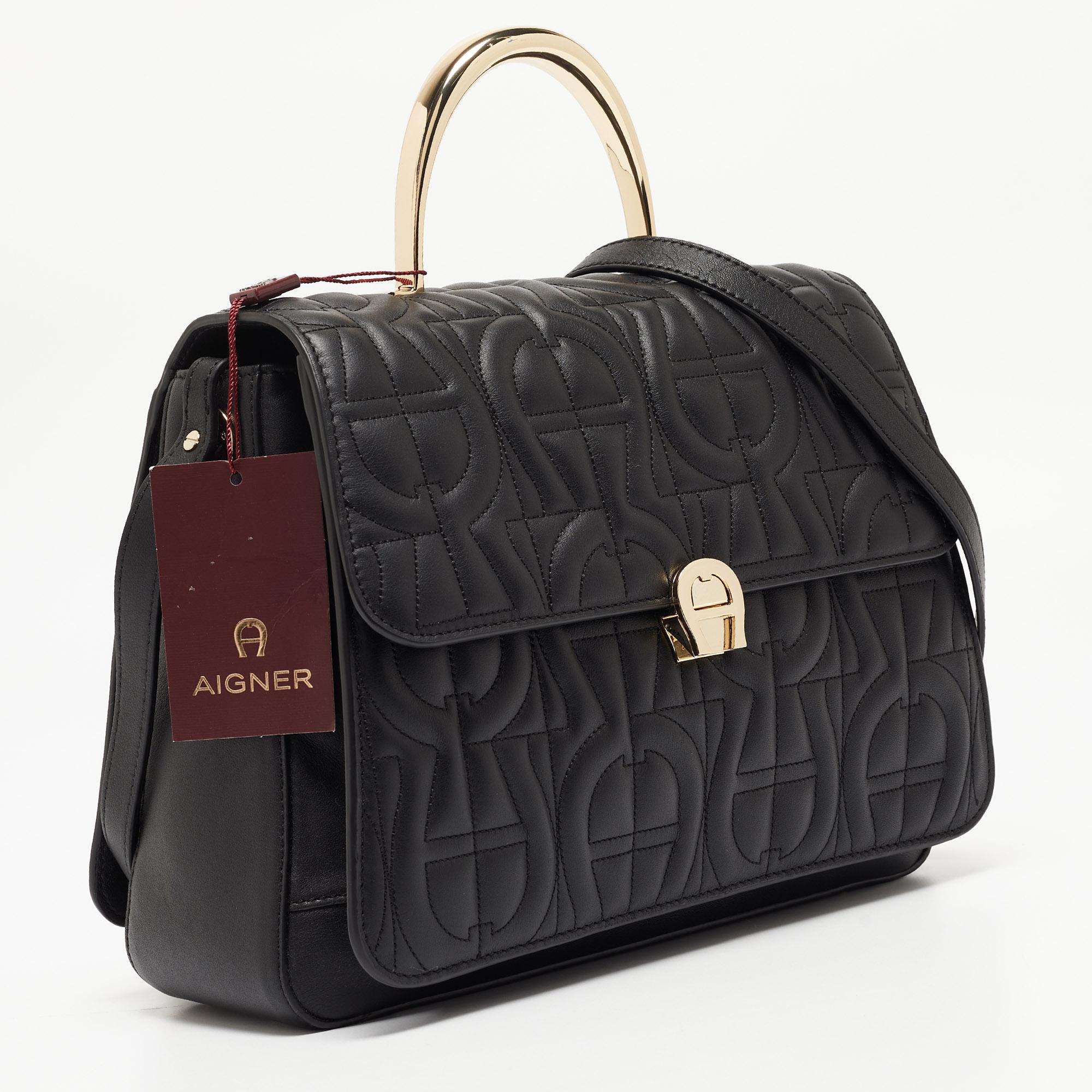 Aigner Black Signature Leather Genoveva Top Handle Bag 9