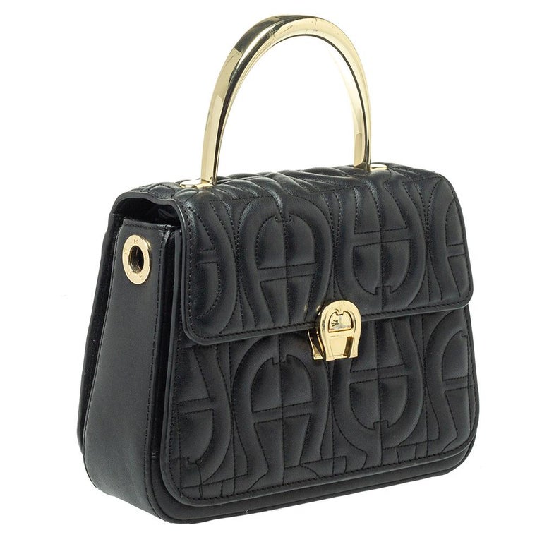 Aigner Black Signature Leather Genoveva Top Handle Bag For Sale at 1stDibs