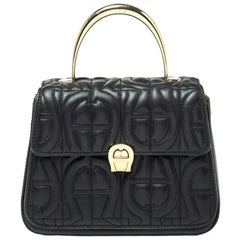 Aigner Black Signature Leather Genoveva Top Handle Bag