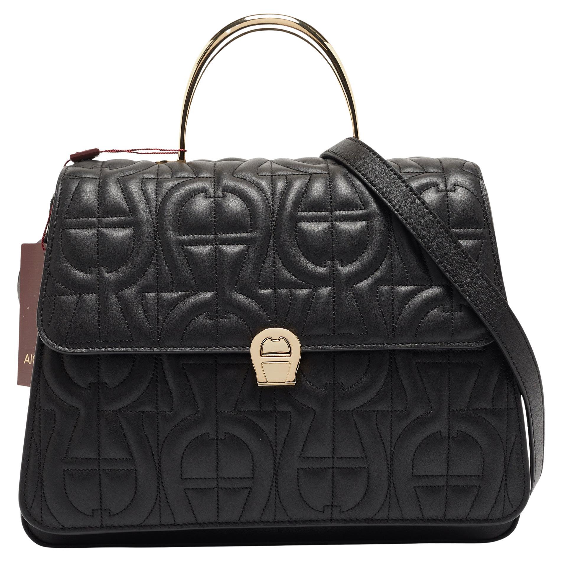 Aigner Black Signature Leather Genoveva Top Handle Bag