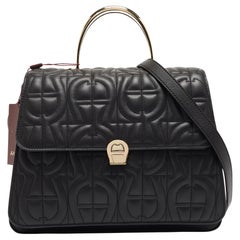 Aigner - Sac à main supérieur Genoveva en cuir Signature noir