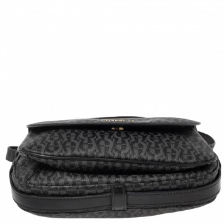 Aigner Black Signature PVC and Leather Messenger Bag In Fair Condition In Dubai, Al Qouz 2