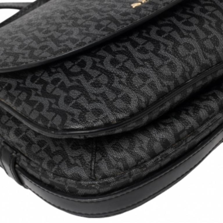 Women's Aigner Black Signature PVC and Leather Messenger Bag