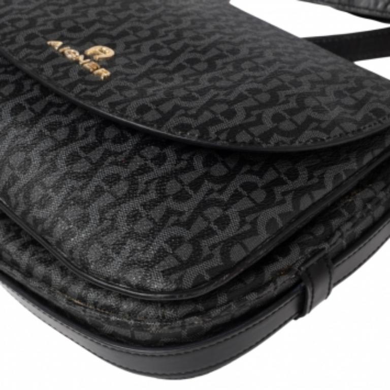 Aigner Black Signature PVC and Leather Messenger Bag 1