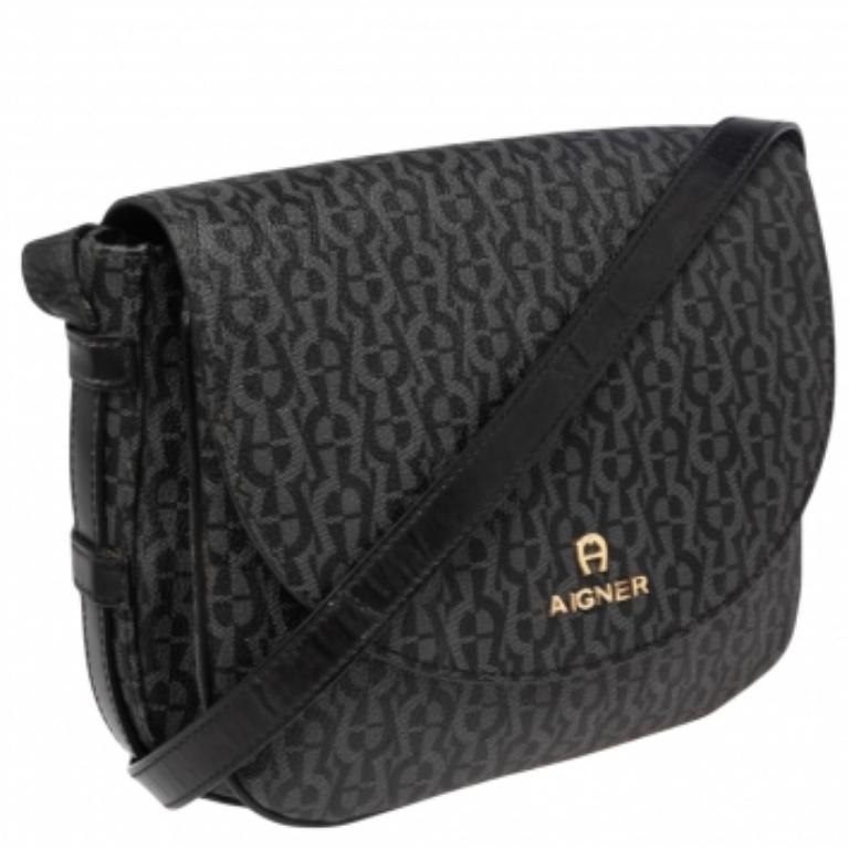 Aigner Black Signature PVC and Leather Messenger Bag 2