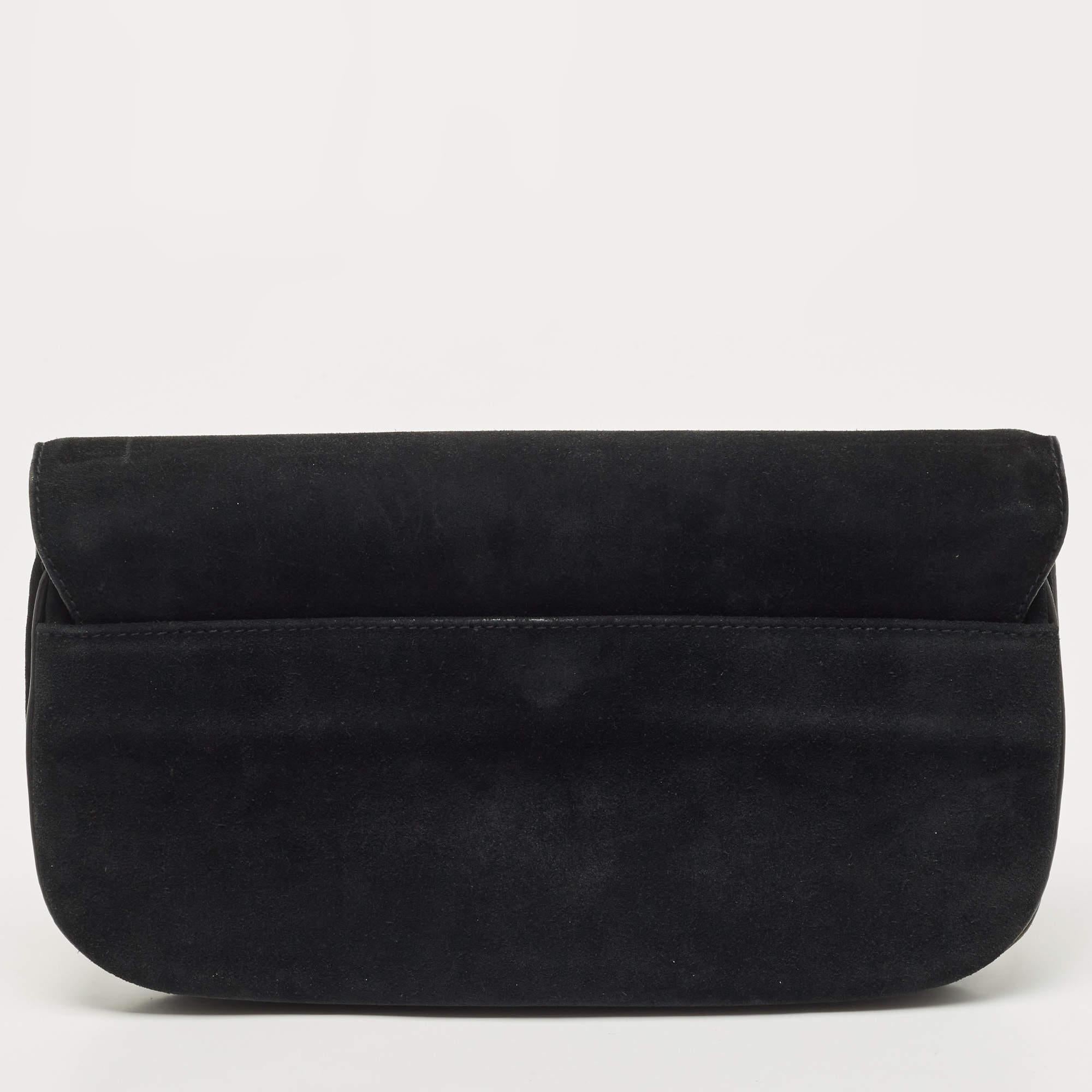 Women's Aigner Black Suede And Leather Logo Flap Clutch For Sale