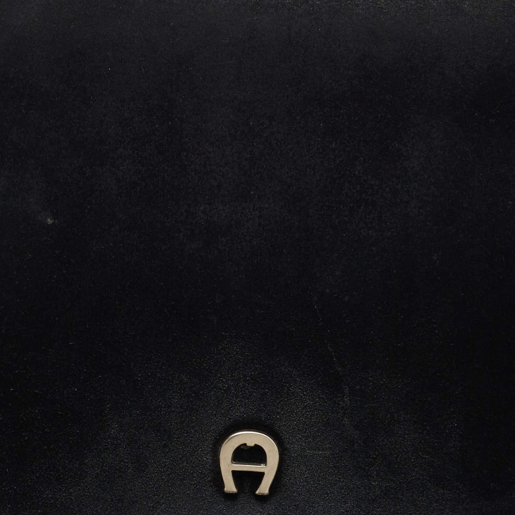 Aigner Black Suede And Leather Logo Flap Clutch For Sale 1