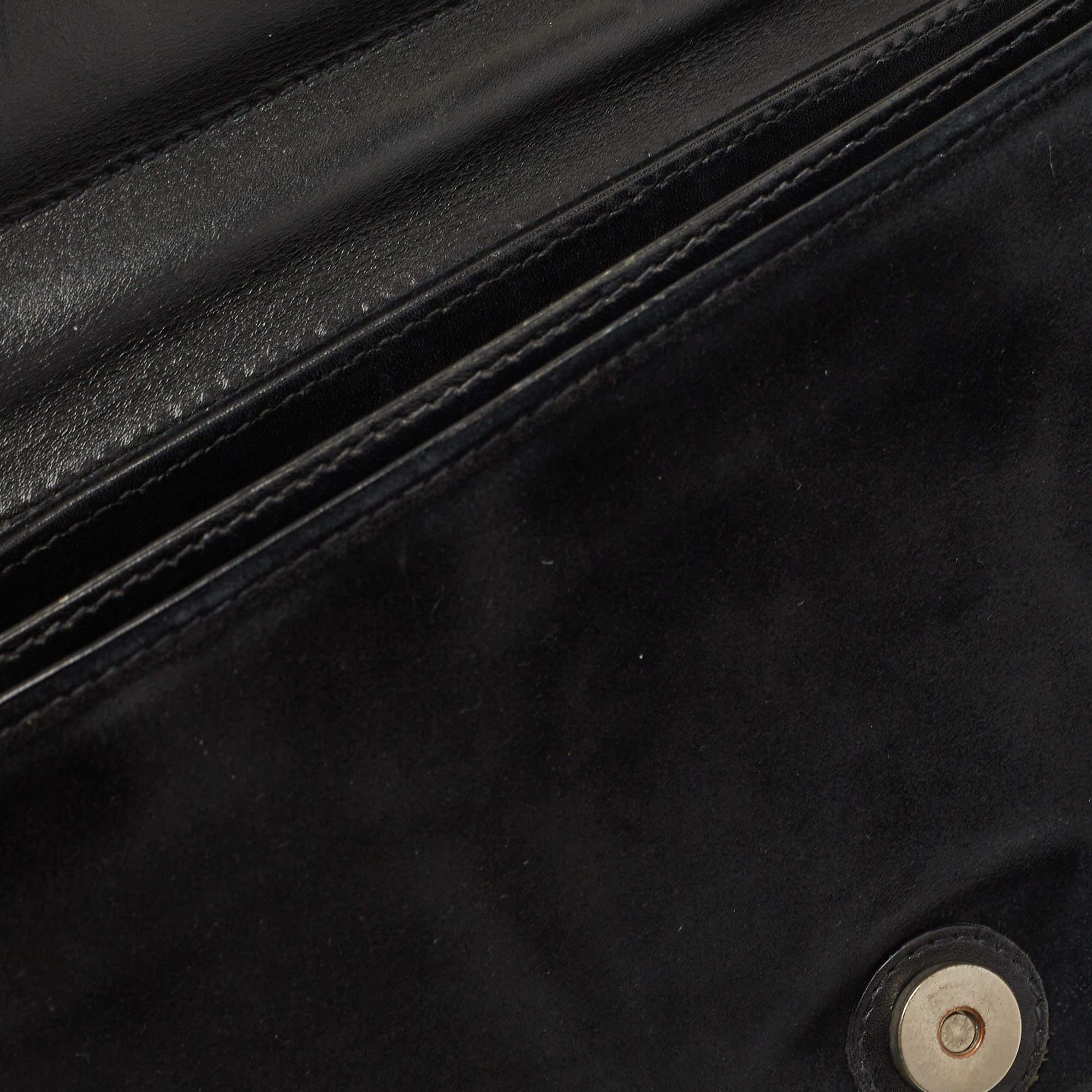Aigner Black Suede And Leather Logo Flap Clutch For Sale 3