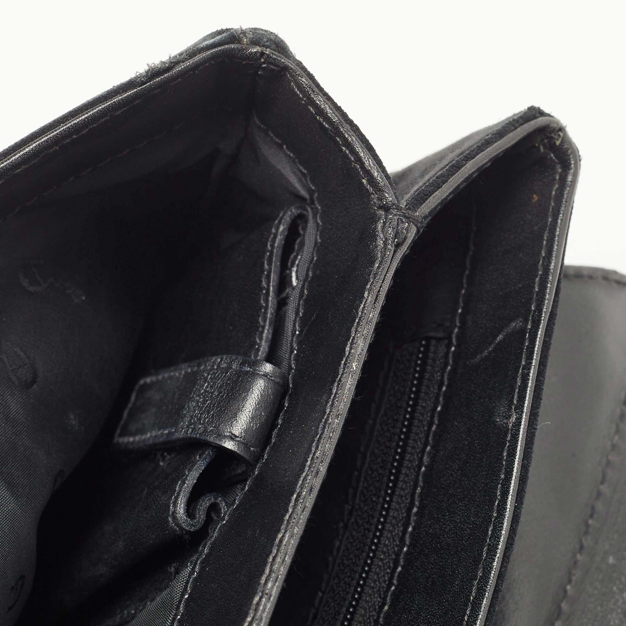 Aigner Black Suede And Leather Logo Flap Clutch For Sale 4
