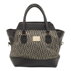 Aigner Black/White Signature Canvas and Leather Logo Satchel
