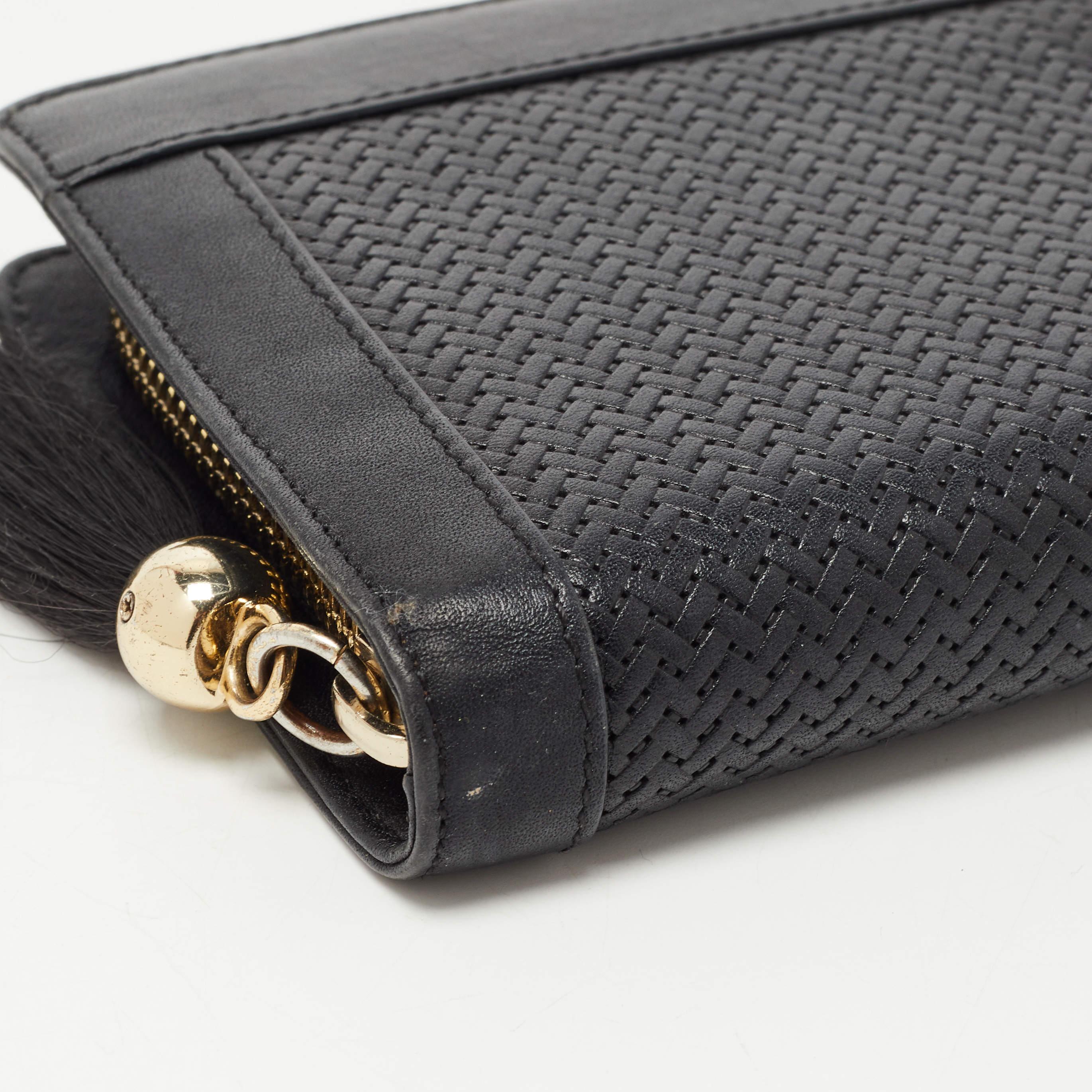 Aigner Black Woven Leather Cavallina Zip Around Continental Wallet For Sale 5