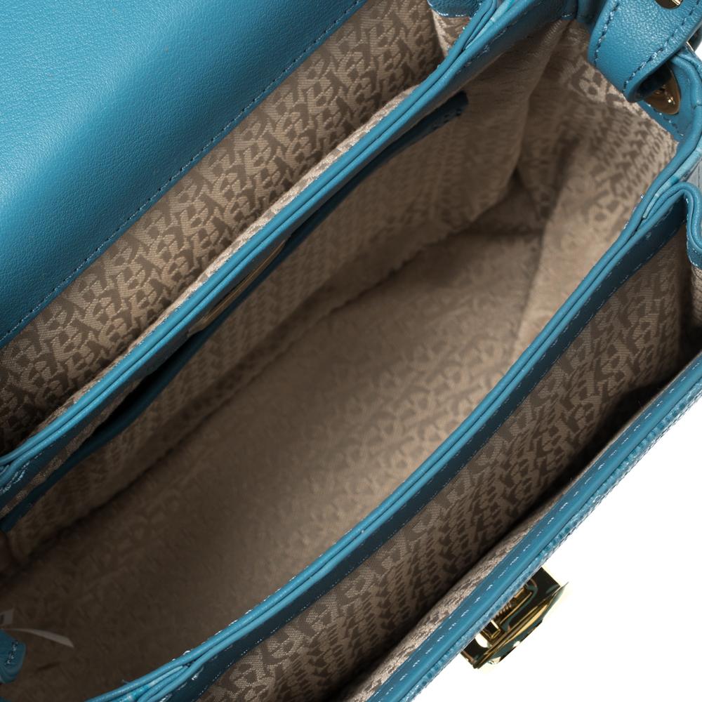 Women's Aigner Blue Croc Embossed Leather Genoveva Top Handle Bag