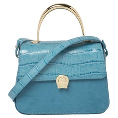 Aigner Blue Croc Embossed Leather Genoveva Top Handle Bag