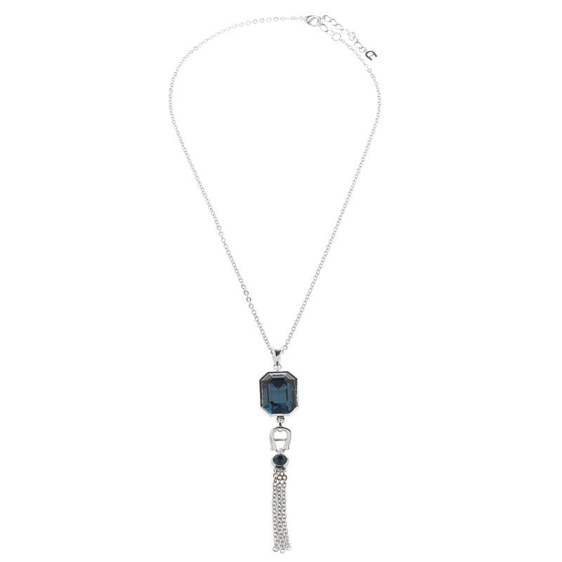 Contemporary Aigner Blue Crystal Silver Tone Pendant Earring Set