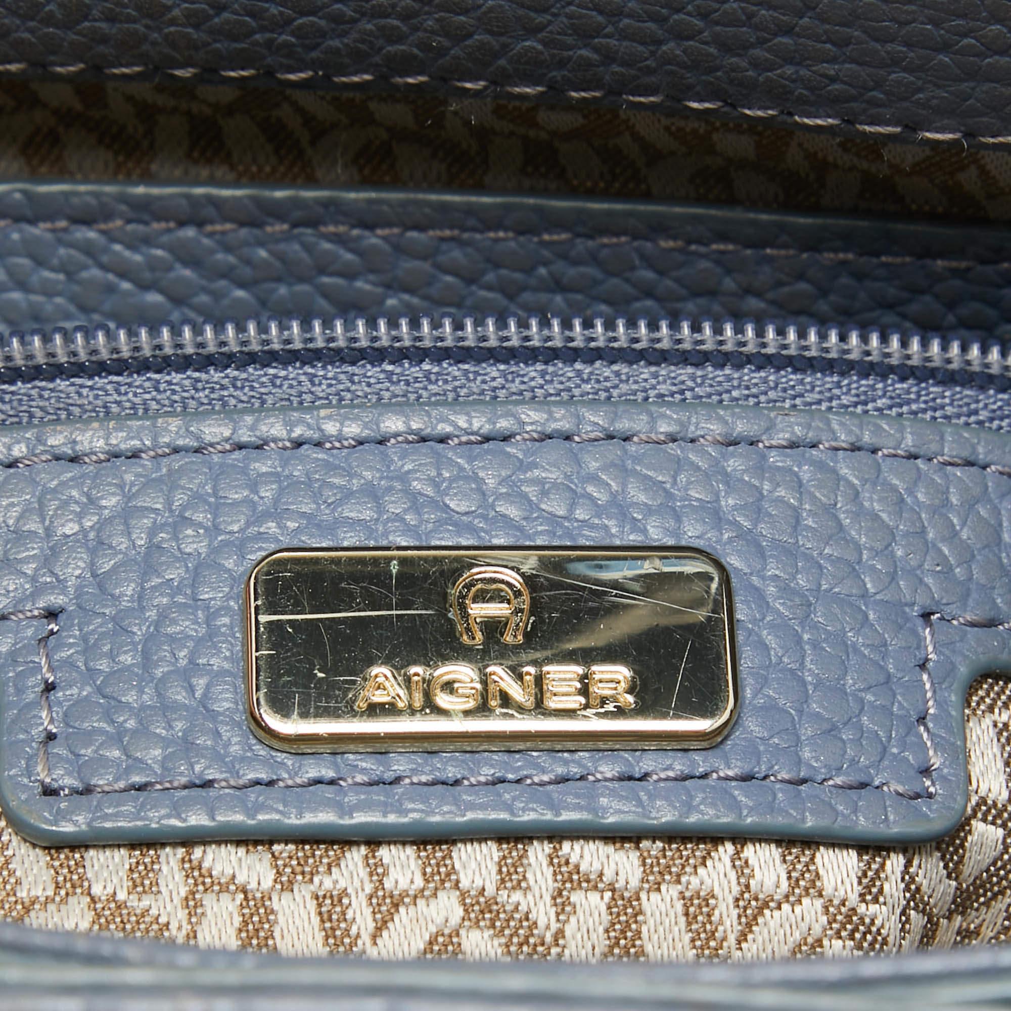 Aigner Blue Embossed Leather Genoveva M Top Handle Bag For Sale 5