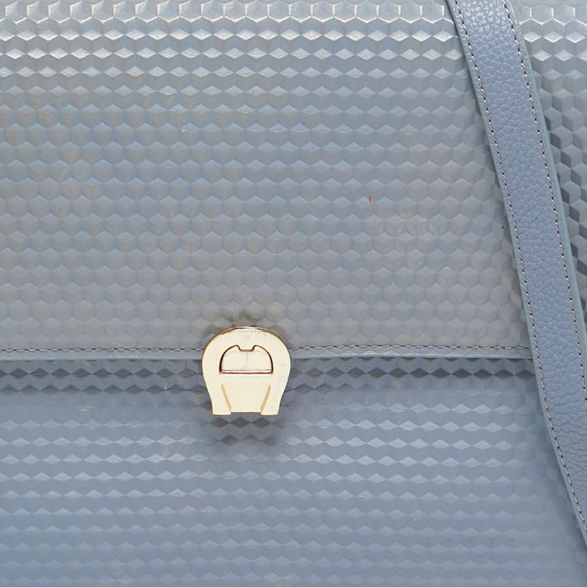 Women's Aigner Blue Embossed Leather Genoveva M Top Handle Bag For Sale