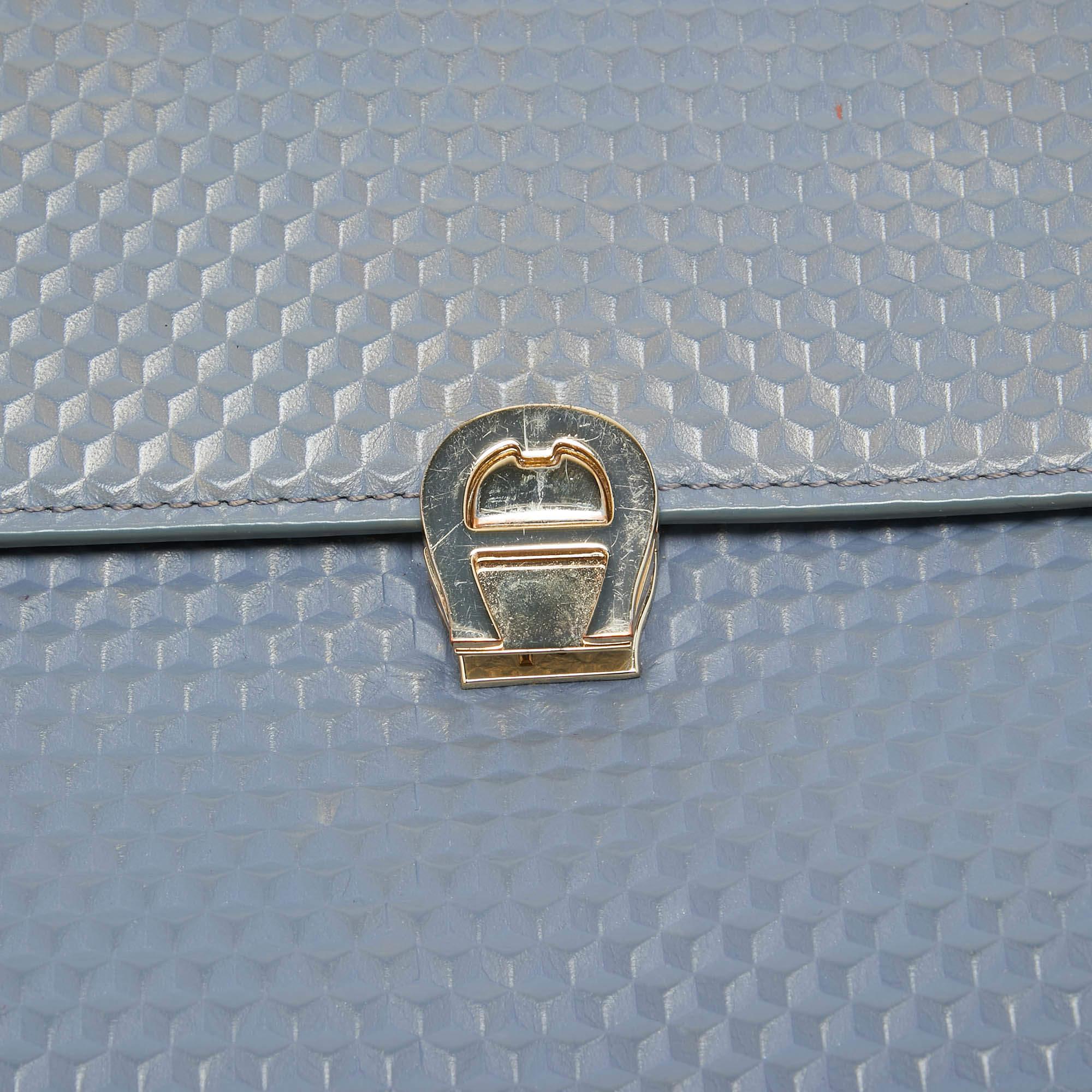 Aigner Blue Embossed Leather Genoveva M Top Handle Bag For Sale 1