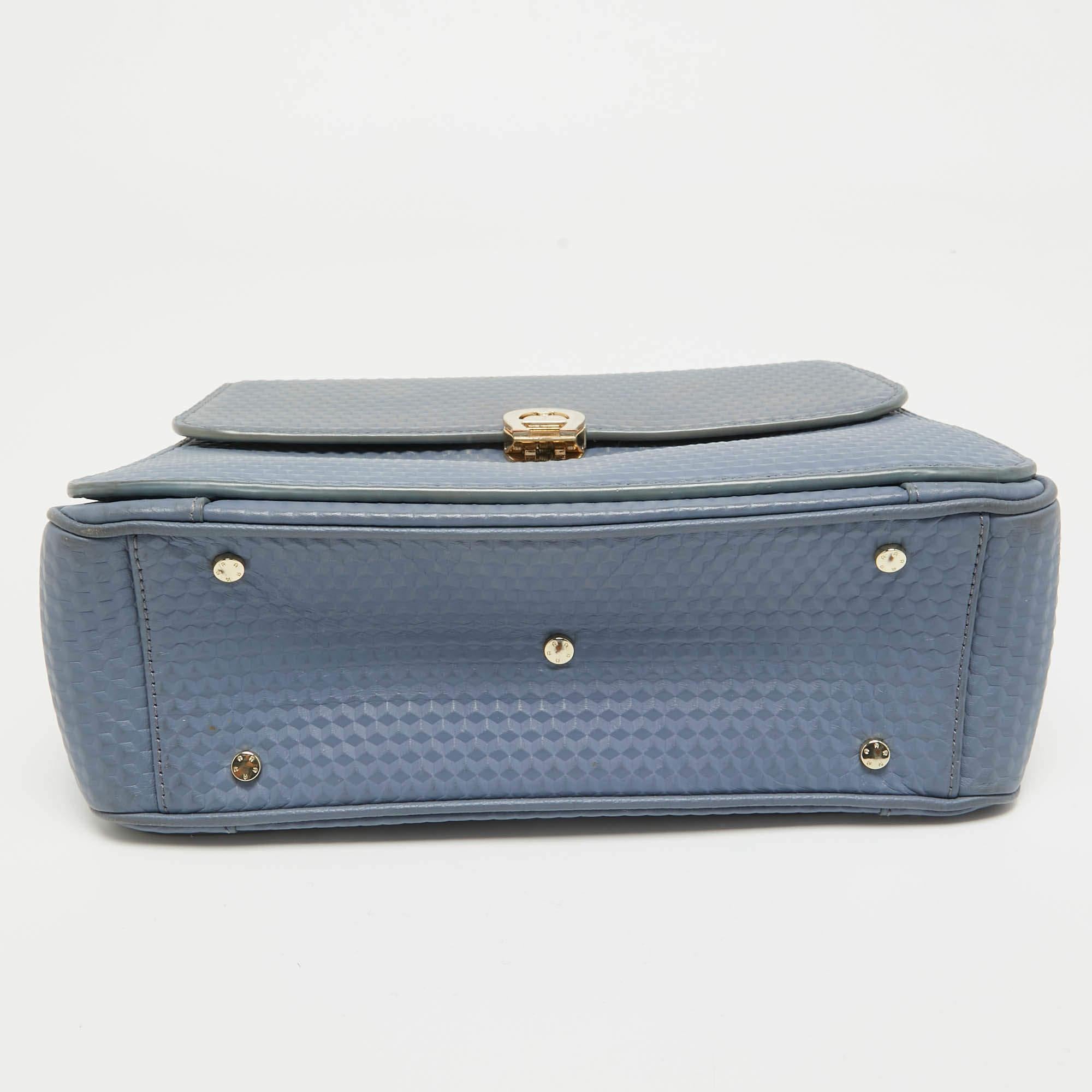 Aigner Blue Embossed Leather Genoveva M Top Handle Bag For Sale 3