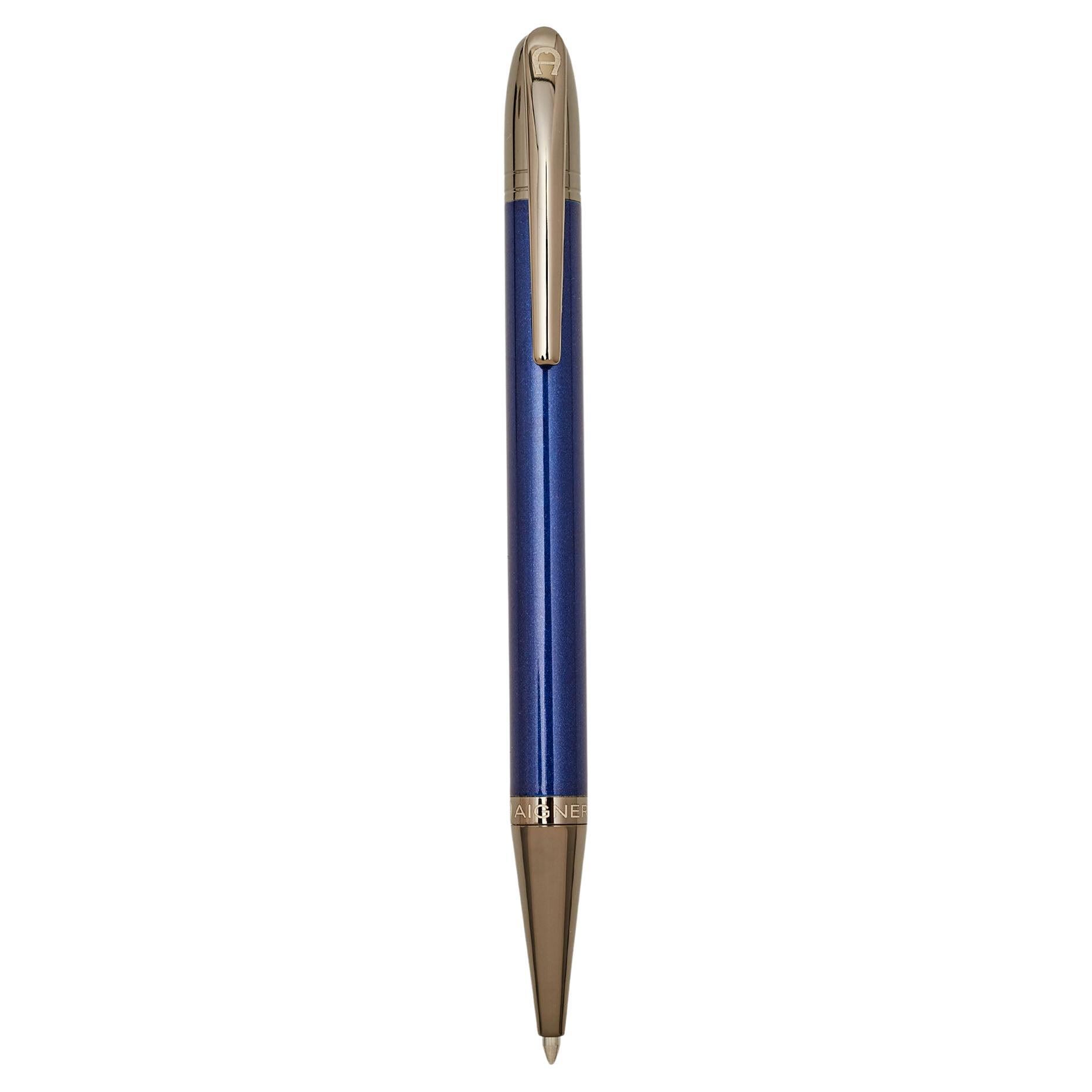 Aigner Blue Lacquer Gunmetal Tone Ballpoint Pen