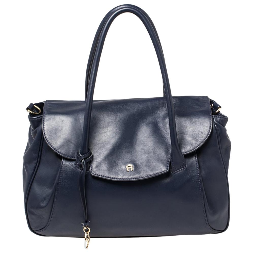 Aigner Blue Leather Flap Satchel