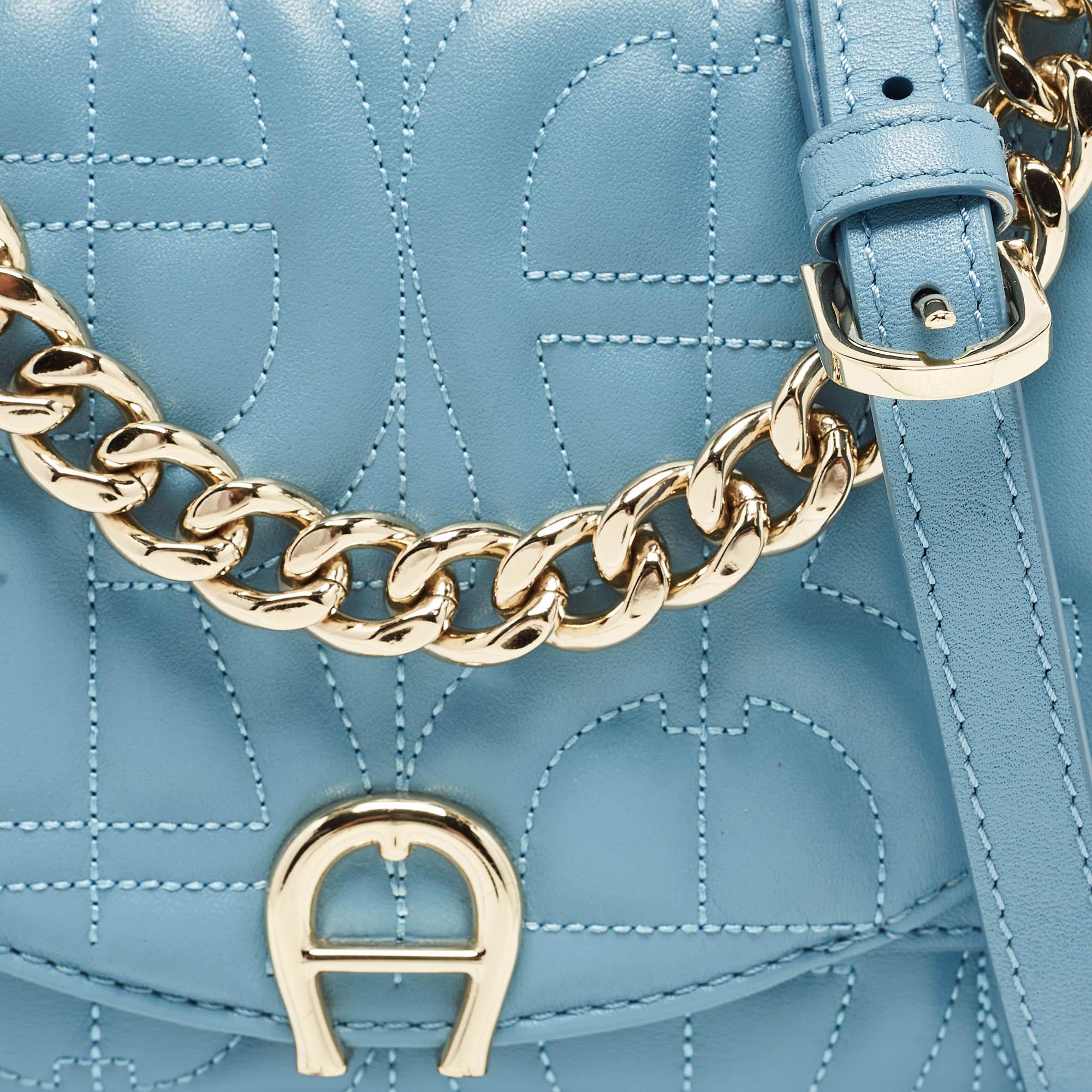 Aigner Blue Quilted Leather Diadora Shoulder Bag For Sale 9