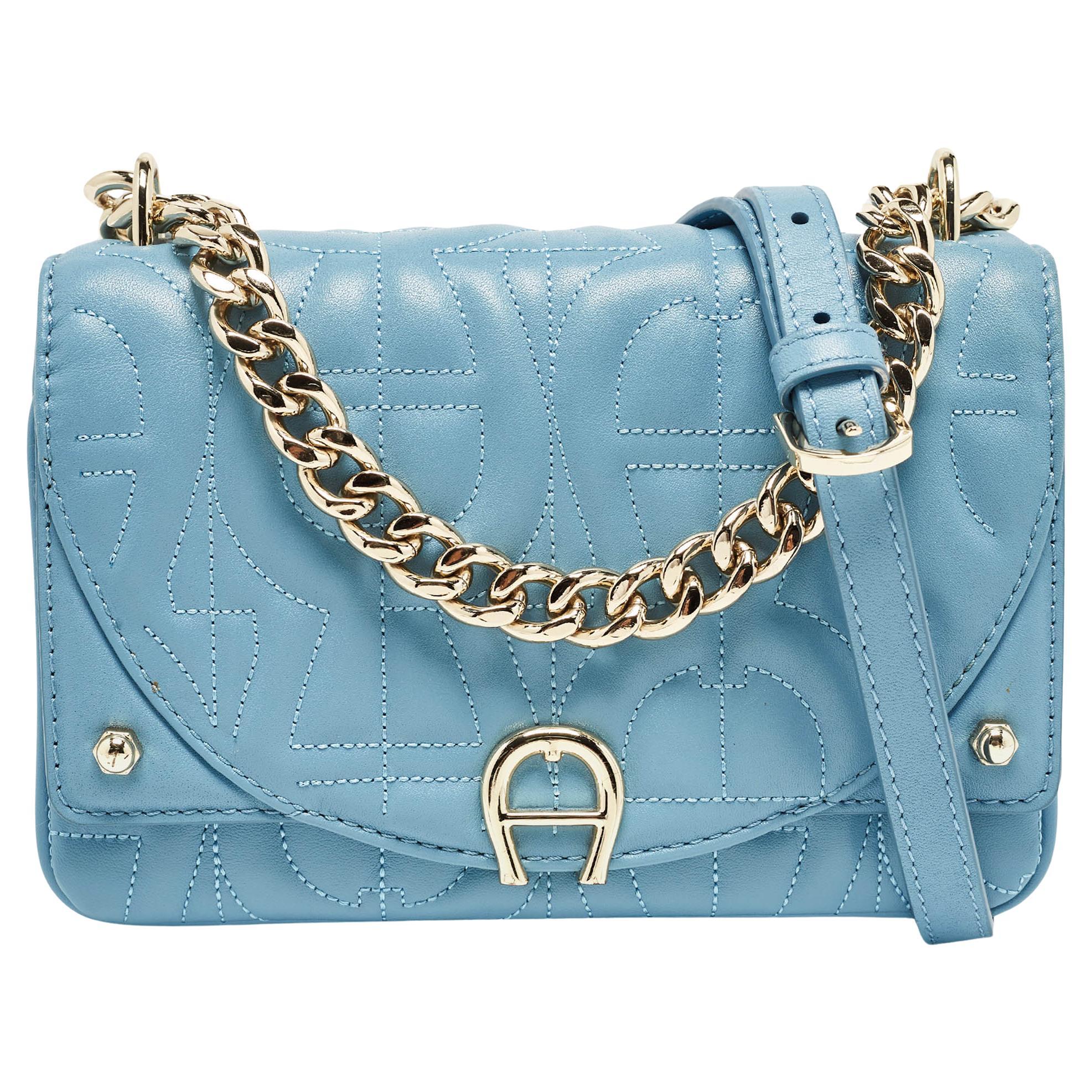 Aigner Blue Quilted Leather Diadora Shoulder Bag For Sale