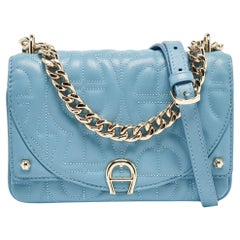 Aigner Blue Quilted Leather Diadora Shoulder Bag