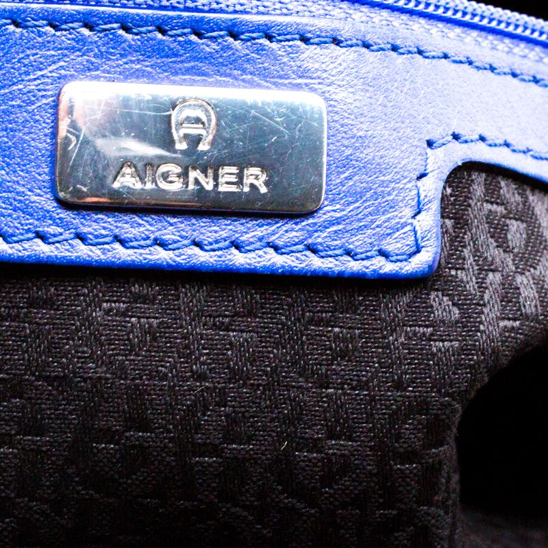 Aigner Blue Violet Leather Satchel 1