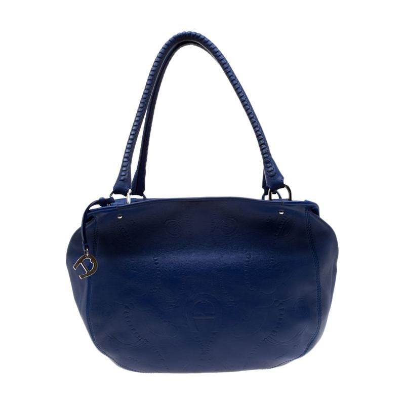 Aigner Blue Violet Leather Satchel