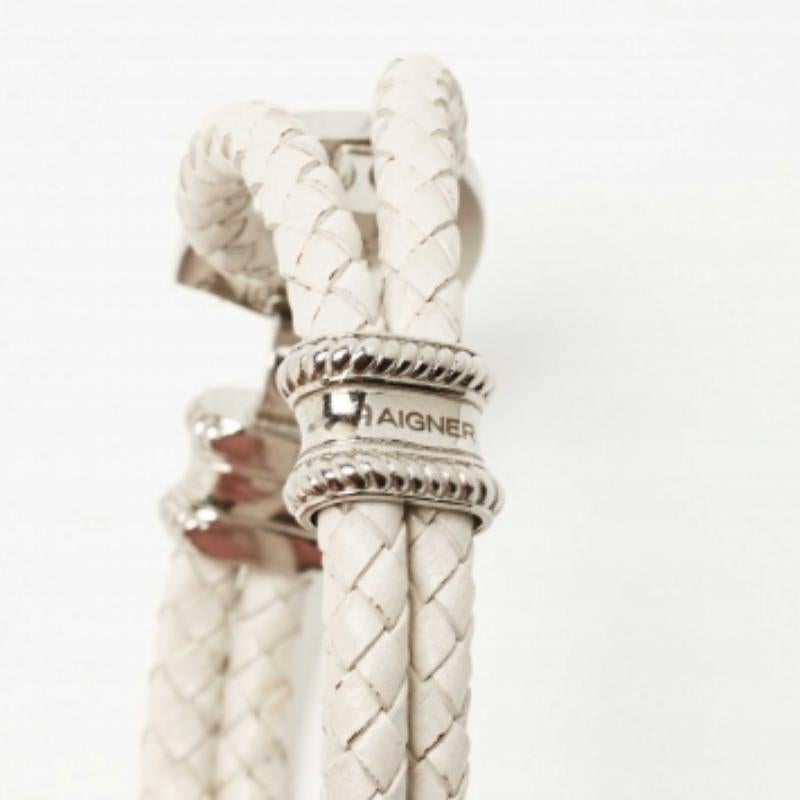 Donna Bracciale Aigner in pelle intrecciata con tonalità argento in vendita