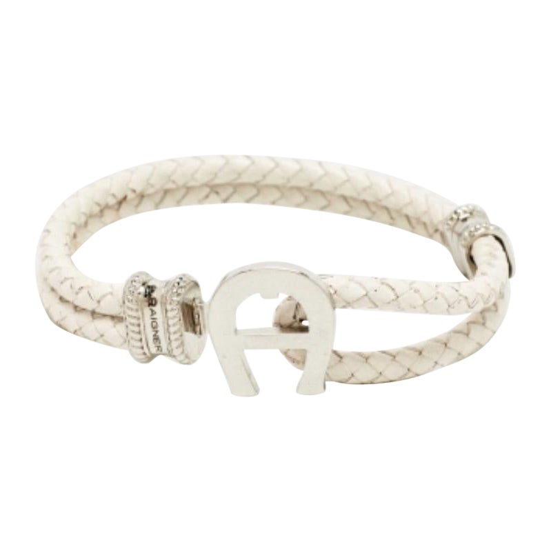 Aigner Geflochtenes Lederarmband, silberfarben