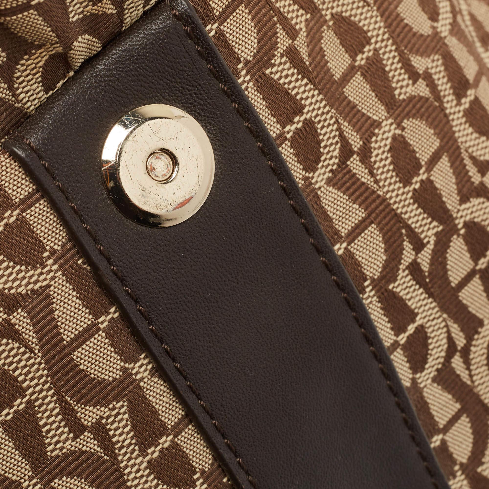 Aigner Brown/Beige Monogram Canvas and  Leather Logo Flap Hobo For Sale 2