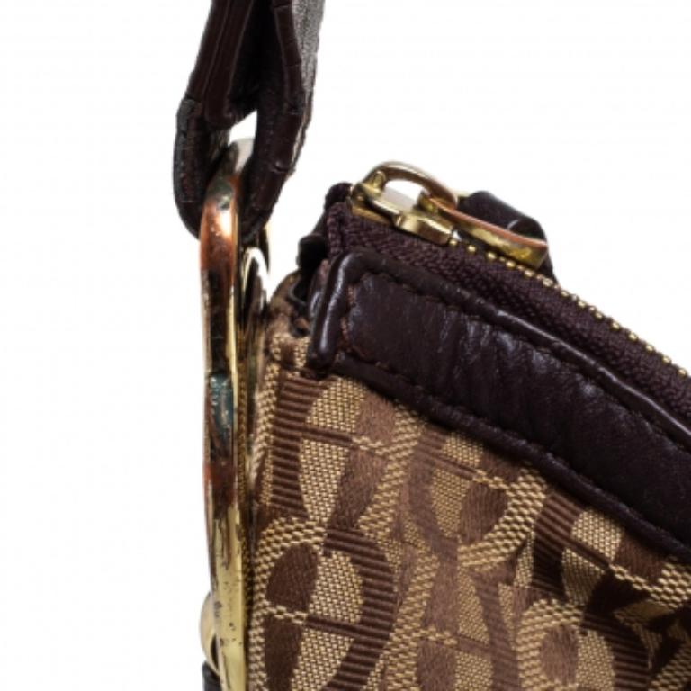 Aigner Brown/Beige Signature Canvas and Leather Hobo In Fair Condition For Sale In Dubai, Al Qouz 2