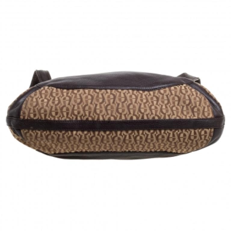 Women's Aigner Brown/Beige Signature Canvas and Leather Hobo For Sale