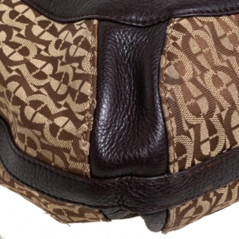 Aigner Brown/Beige Signature Canvas and Leather Hobo For Sale 1