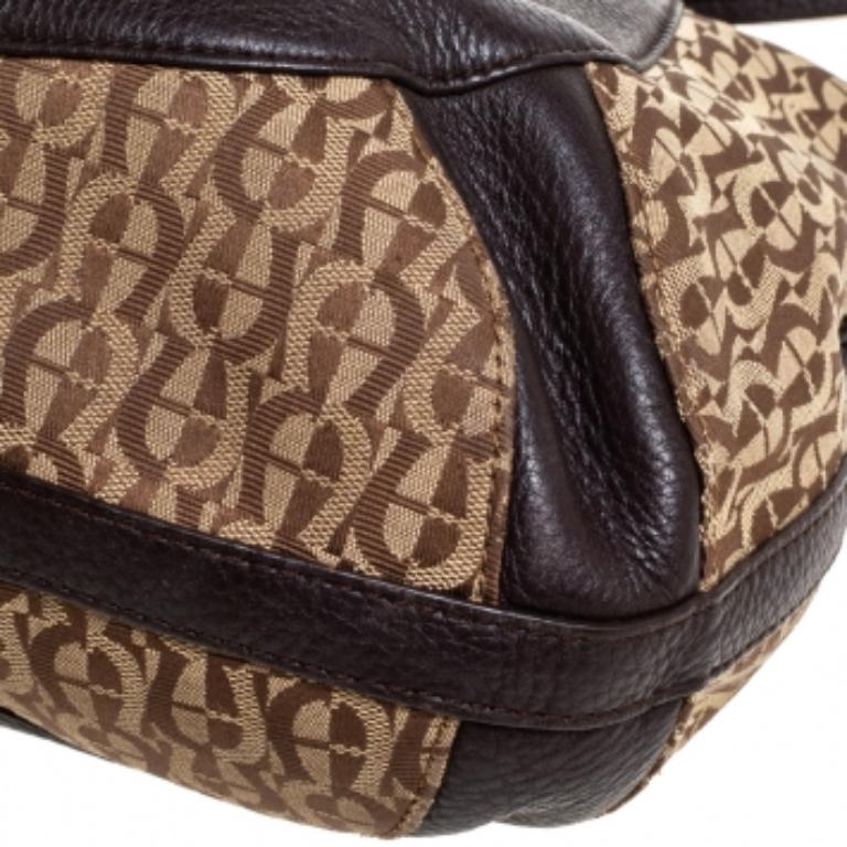 Aigner Brown/Beige Signature Canvas and Leather Hobo For Sale 2