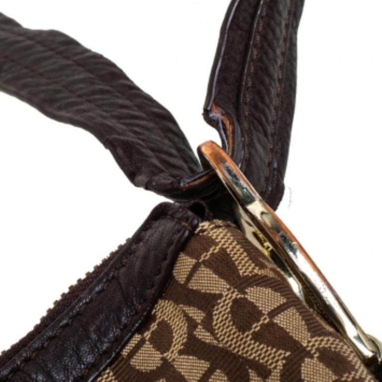 Aigner Brown/Beige Signature Canvas and Leather Hobo For Sale 3
