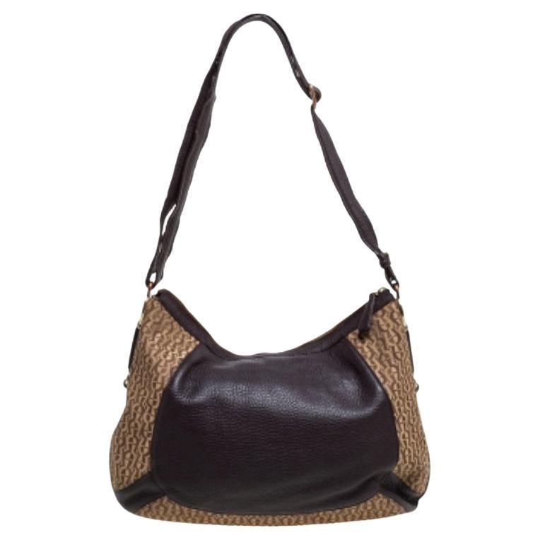 Aigner Brown/Beige Signature Canvas and Leather Hobo For Sale