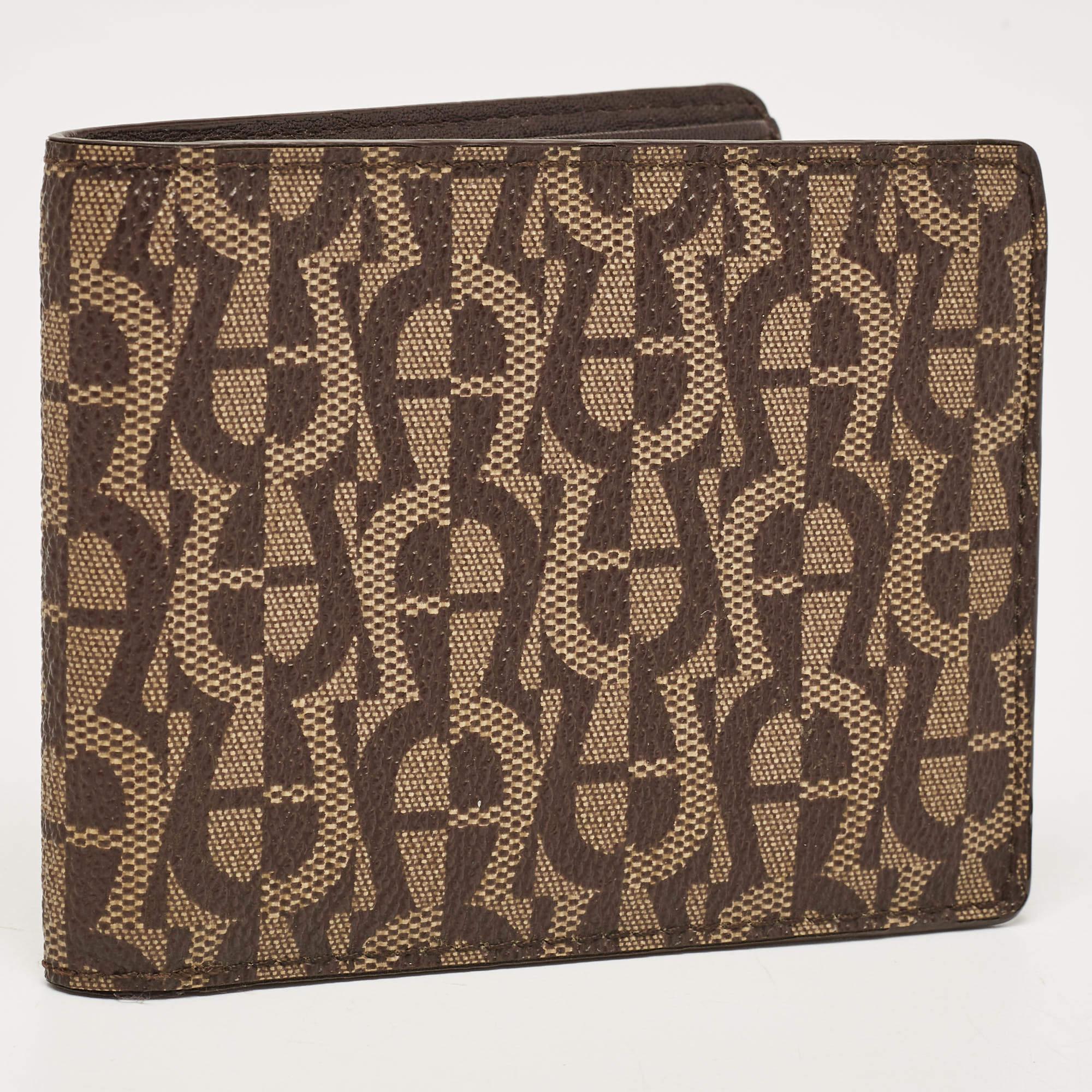 Marron Aigner Brown/Beige Signature Coated Canvas Bifold Wallet en vente