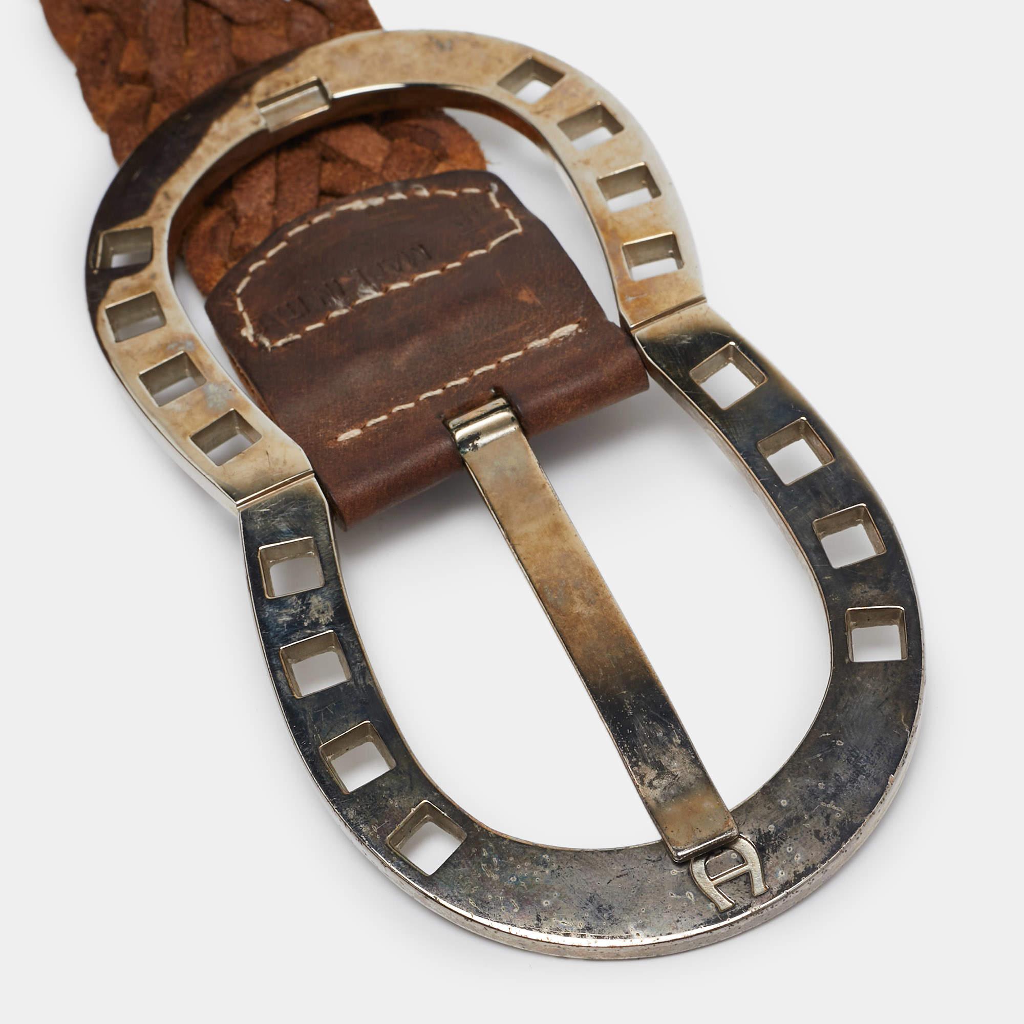 Women's Aigner Brown Braided Leather Buckle Belt 90 CM For Sale