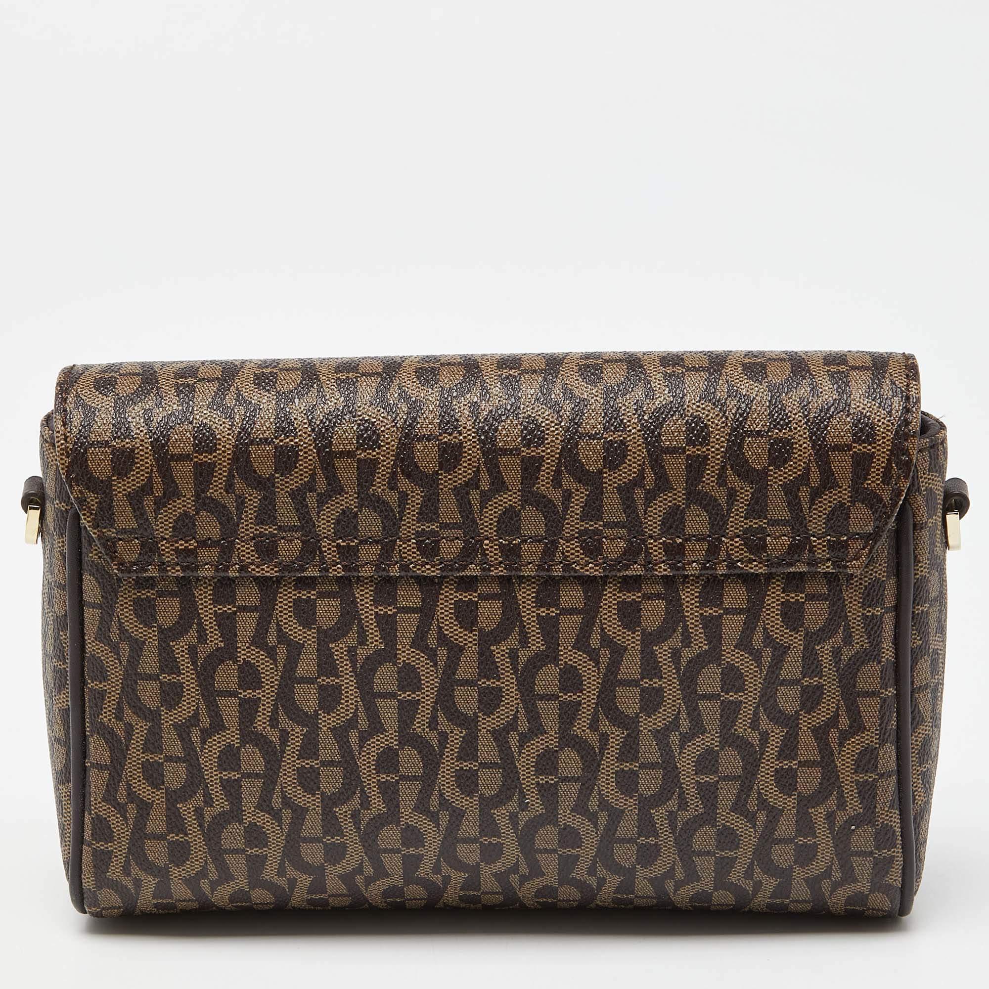 Women's Aigner Brown Coated Canvas and Leather Crossbody Bag