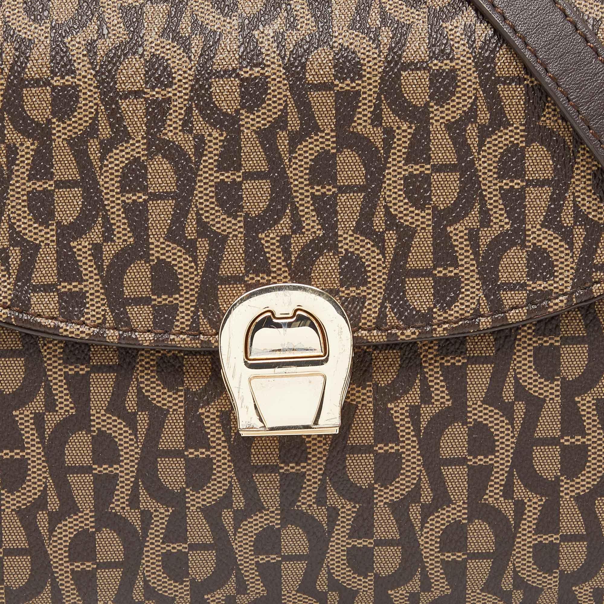 Aigner Brown Coated Canvas and Leather Crossbody Bag 1