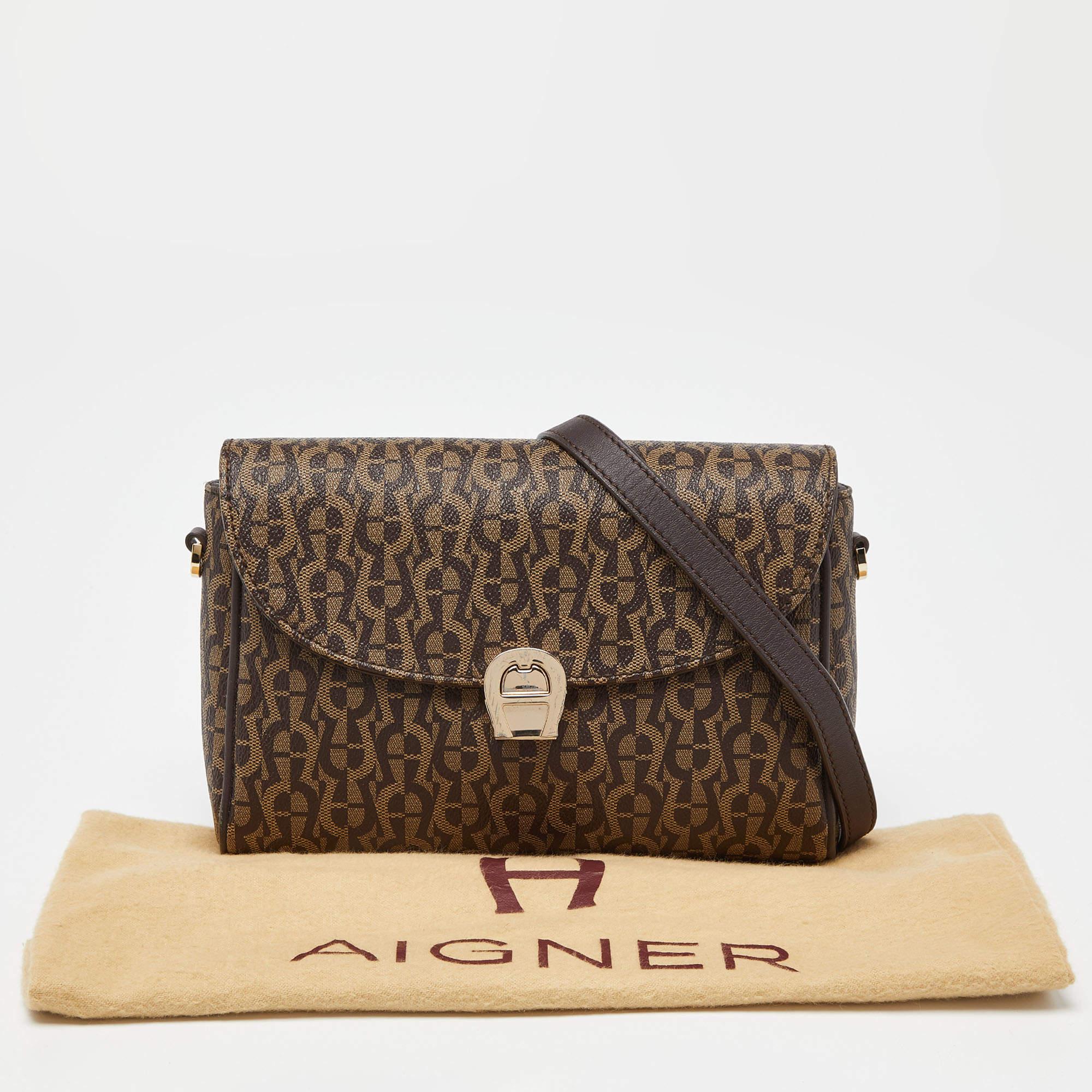 Aigner Brown Coated Canvas and Leather Crossbody Bag 5