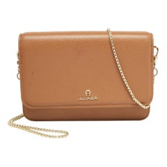 Aigner Brown Leather Chain Flap Bag