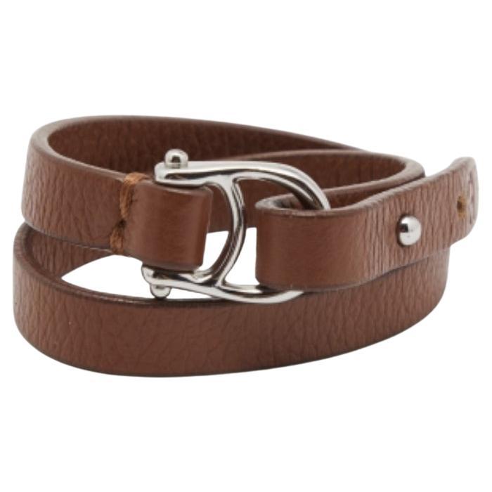 Aigner Brown Leather Double Tour Logo Bracelet For Sale