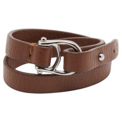 Aigner Brown Leather Double Tour Logo Bracelet
