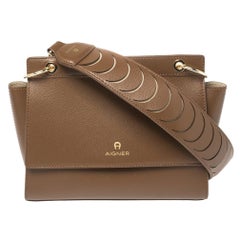 Aigner Brown Leather Flap Shoulder Bag