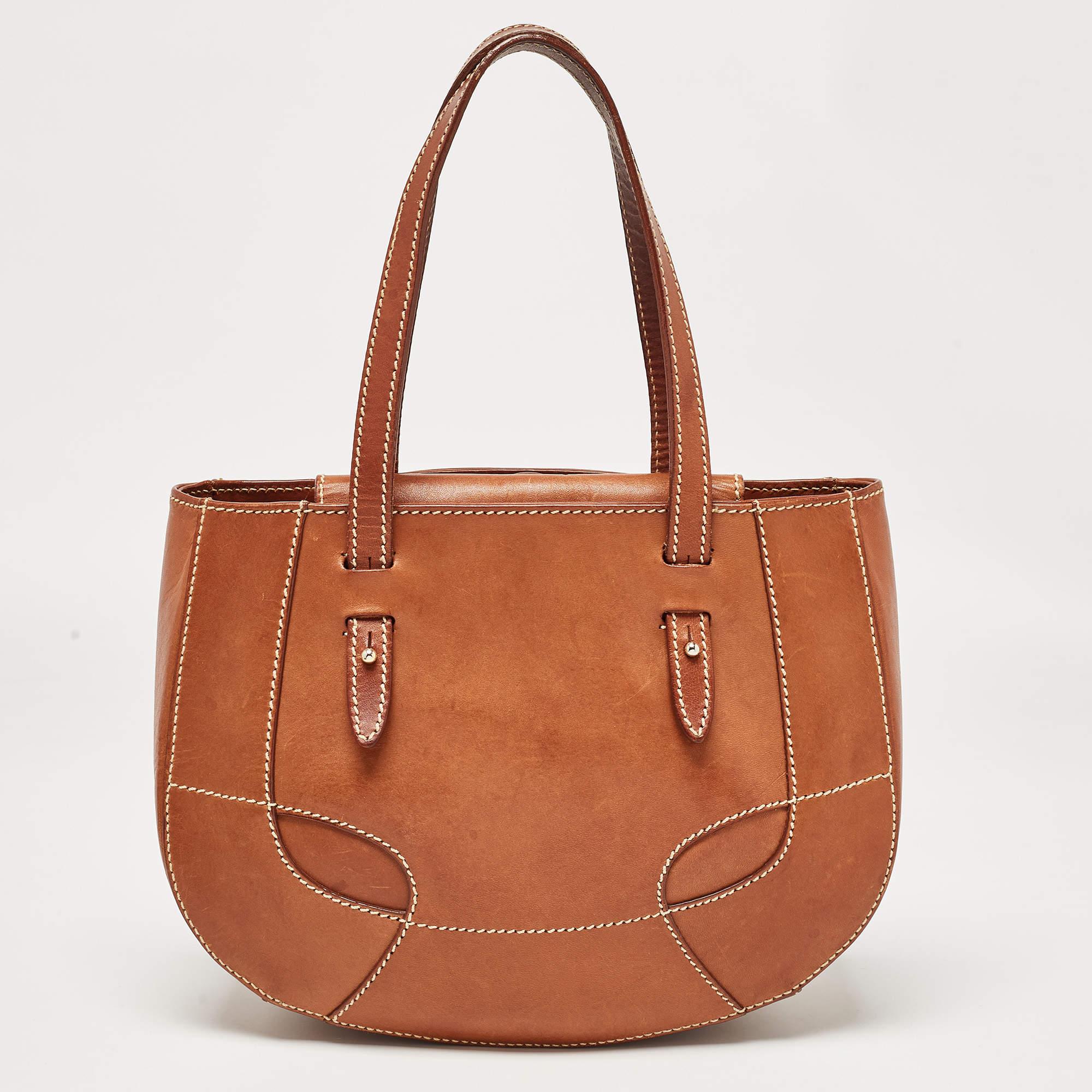 Women's Aigner Brown Leather Logo Flap Hobo