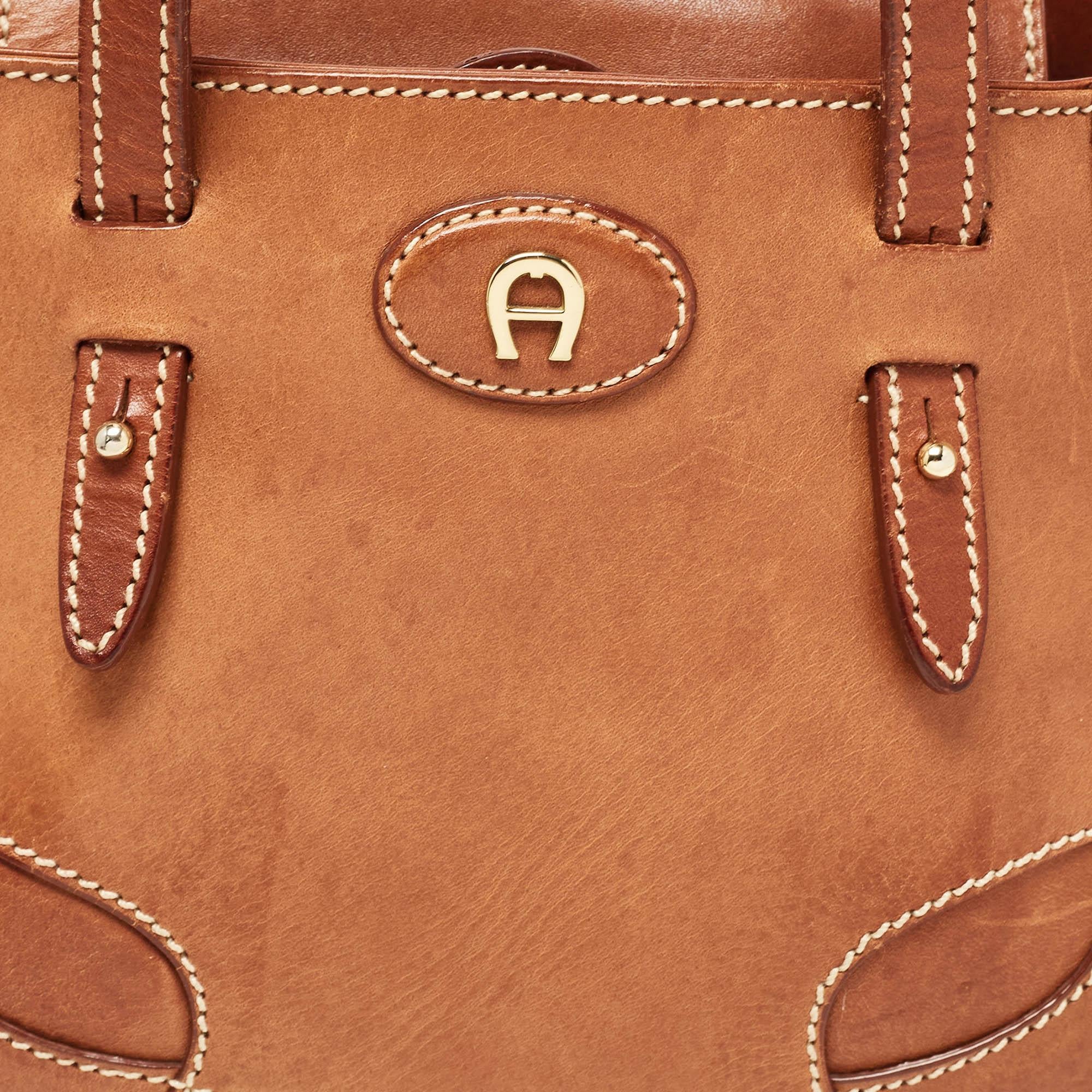 Aigner Brown Leather Logo Flap Hobo 1