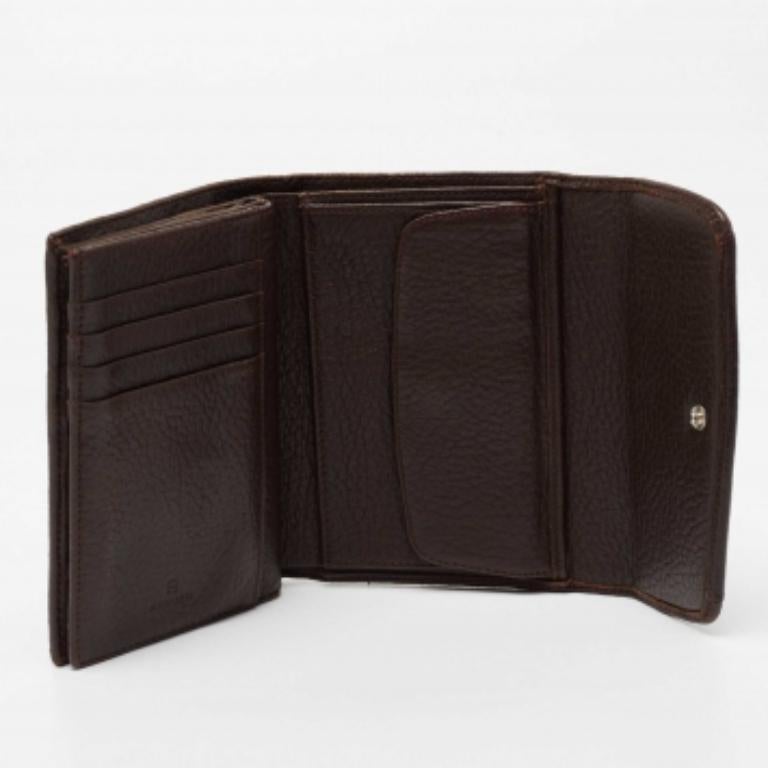 Noir Aigner Brown Leather Logo Flap Trifold Wallet en vente